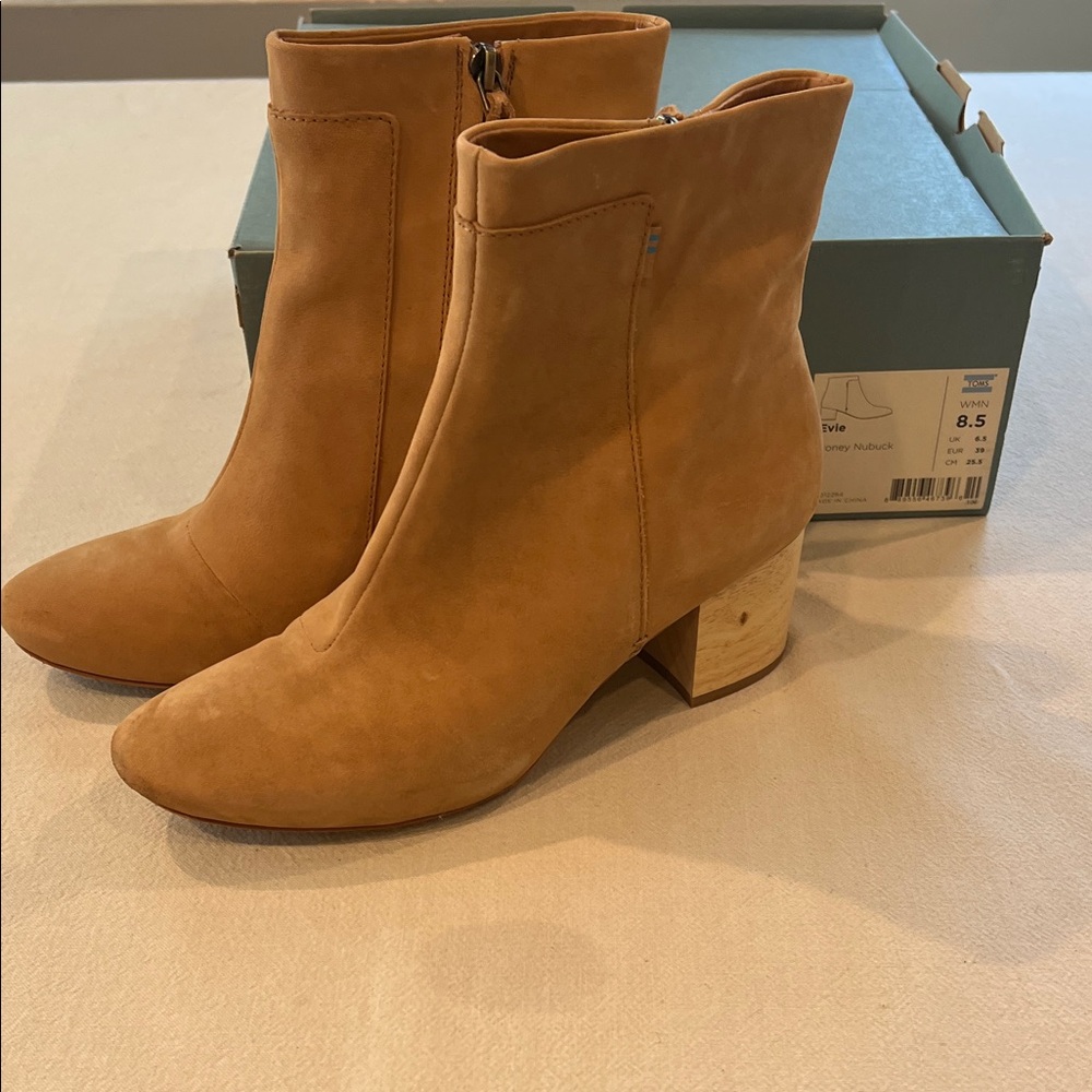 Toms Tan Suede Ankle Boots with Block Heel